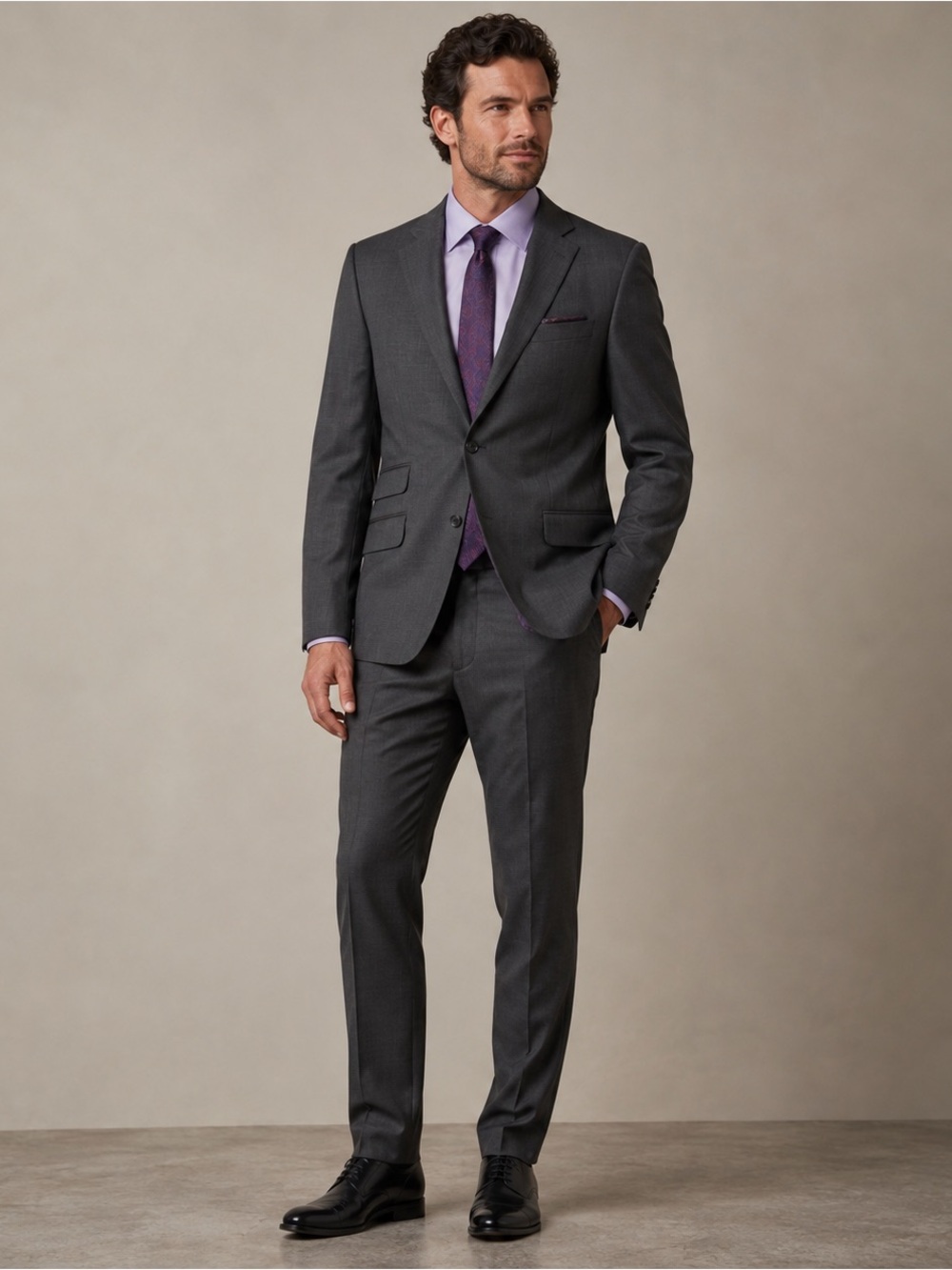 Ted Baker Endurance Charcoal 100% Wool 2-Piece Suit Ticket Pocket 40R/34W